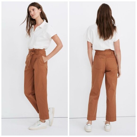 Madewell Herringbone Paperbag Pants in Warm Hickory (Rusty Brown) Womens Sz 31 - Picture 1 of 10